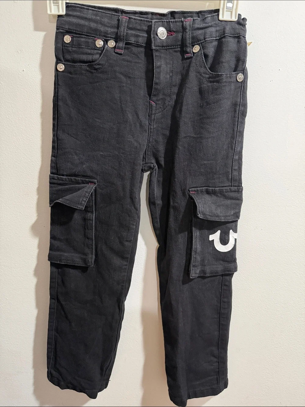 True Religion Black Cargo Jeans with Logo Patch
